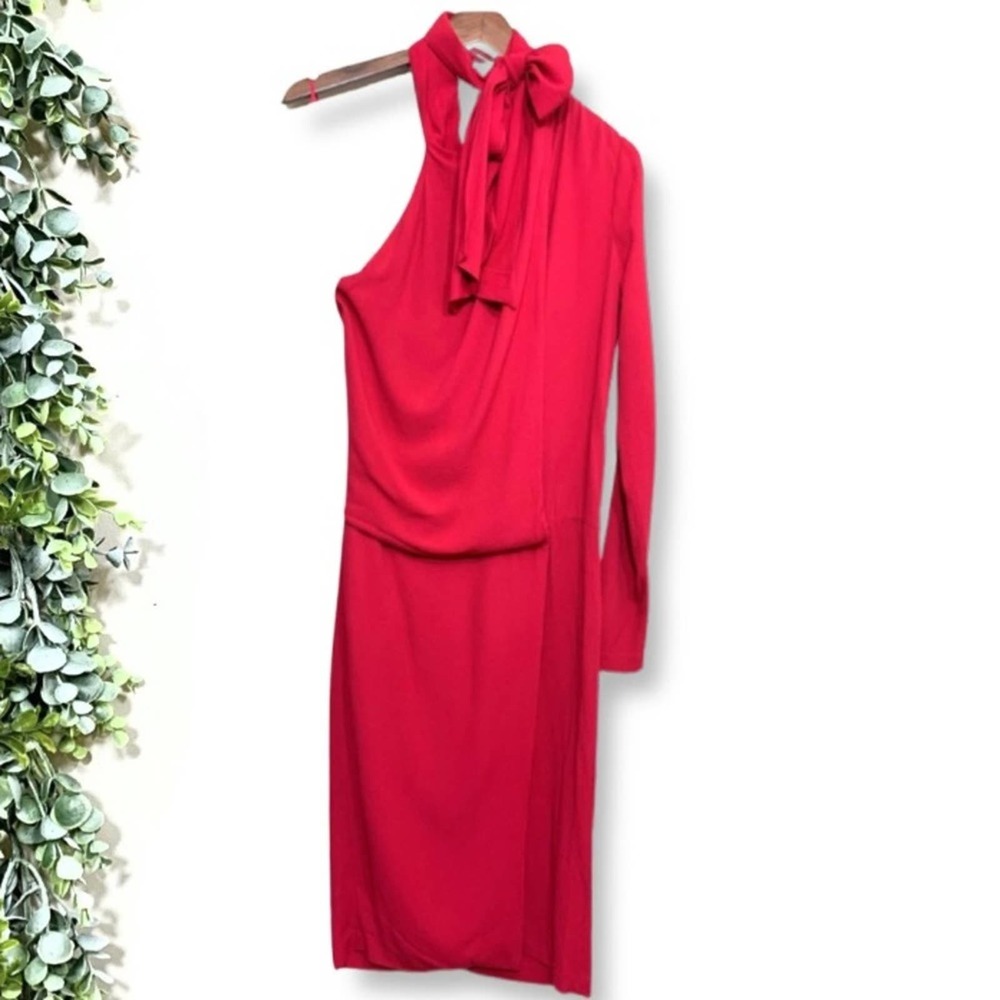 Diane Von Furstenberg Bowman One Shoulder Red Cocktail Dress Size 2 DVF Wedding - Picture 4 of 15
